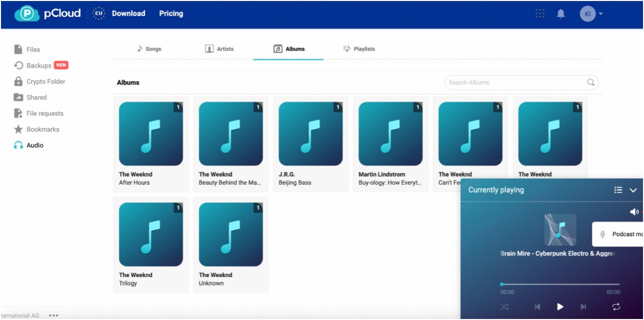 Viewing albums in pCloud’s media player.