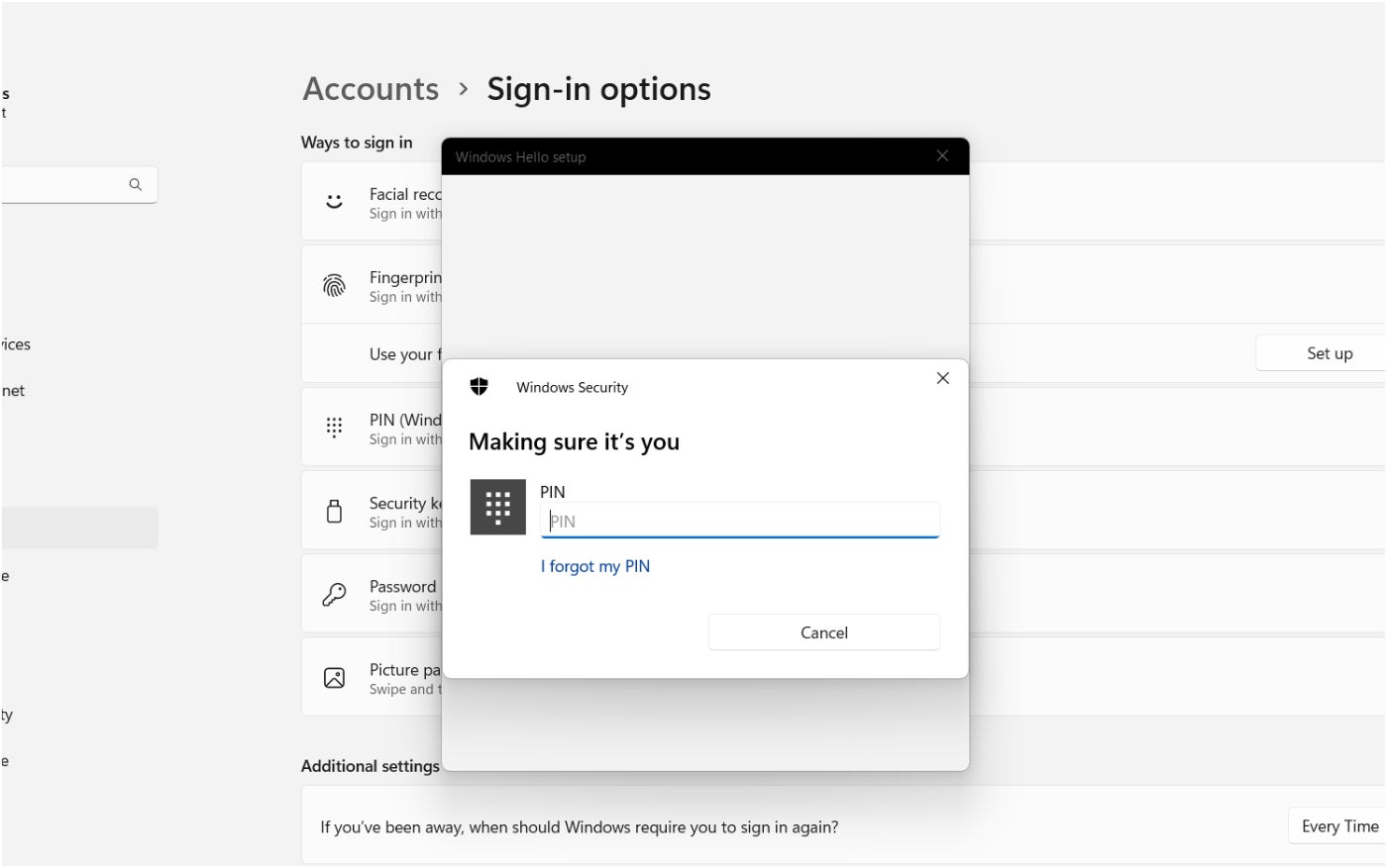 Windows asking for PIN before fingerprint set up.
