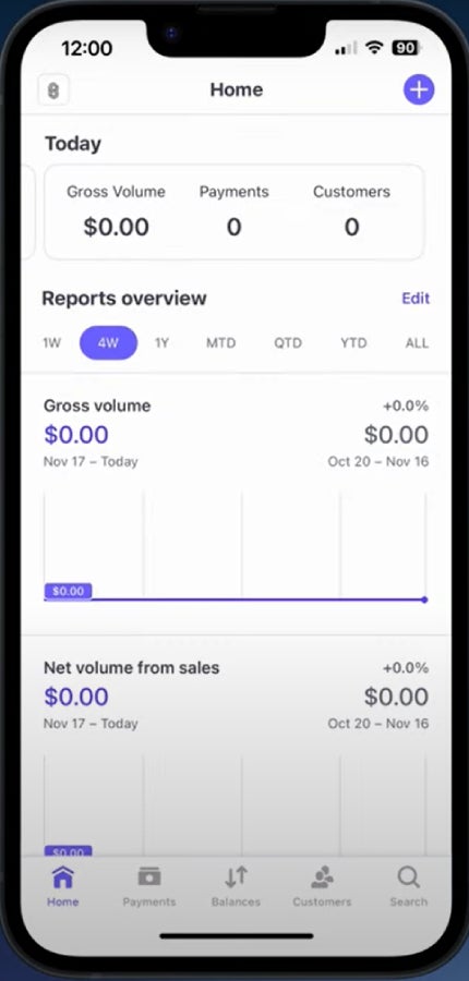 Stripe Dashboard credit card payment app home page.