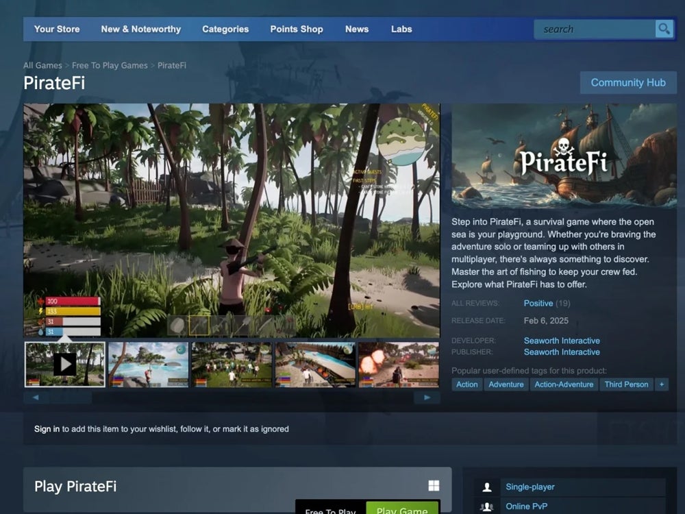 PirateFi page on Steam.