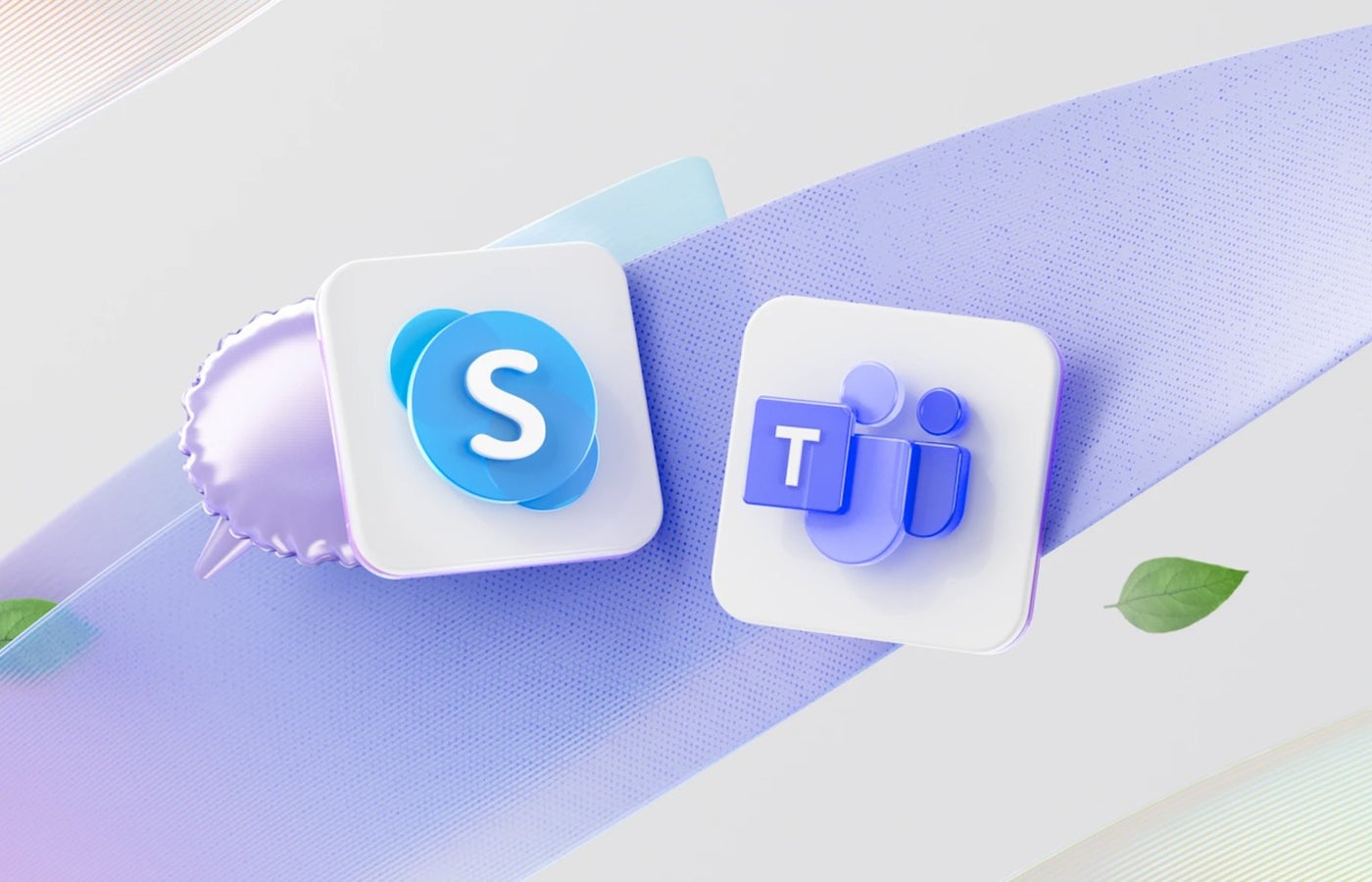 Main graphics with Skype and Microsoft team logos.