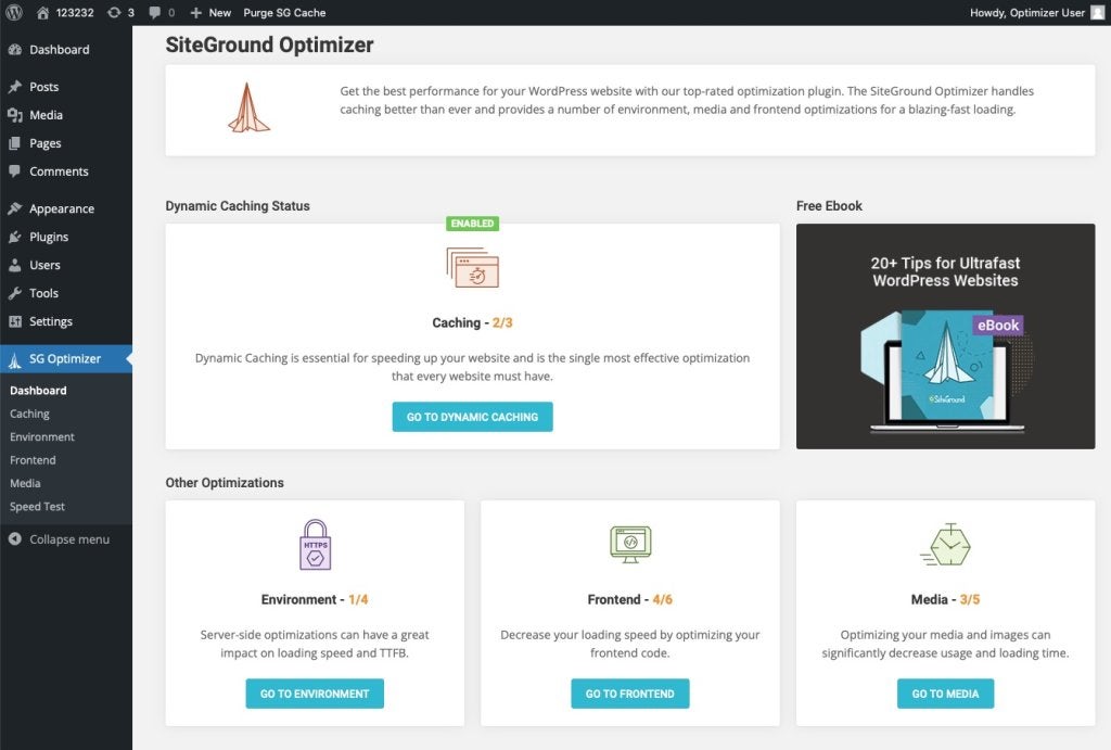 SiteGround dashboard.