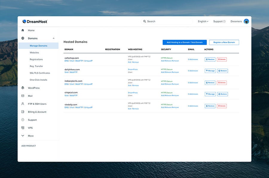 DreamHost control panel.