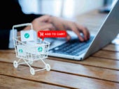 Add to cart icon sign appear on white shopping trolley cart