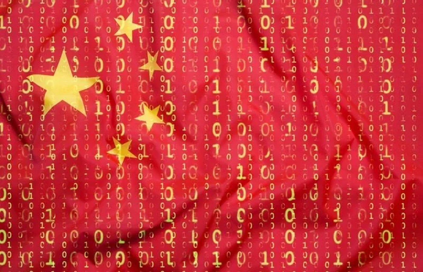 Binary values on a background of the flag of China.