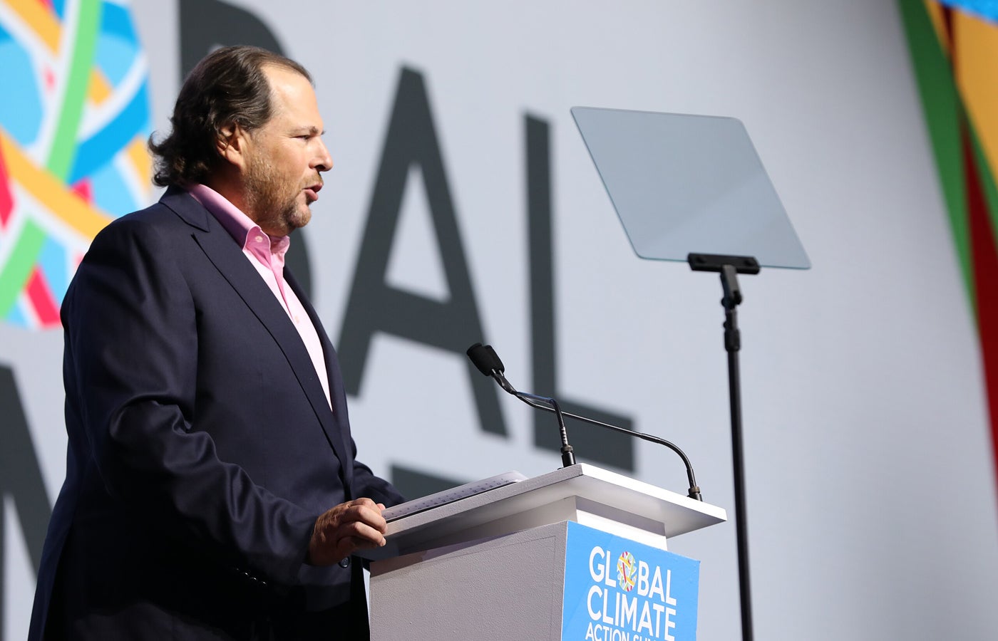 Mark Benioff while speaking to an audience.