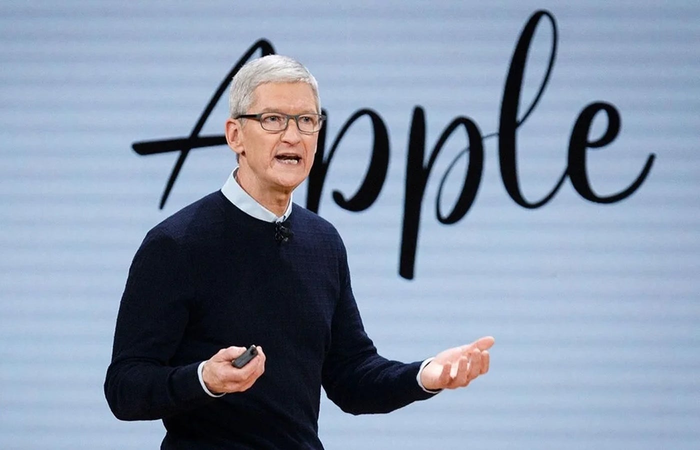 Tim Cook speaking at an Apple event.