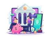 Flat vector illustration of online banking payment concept.