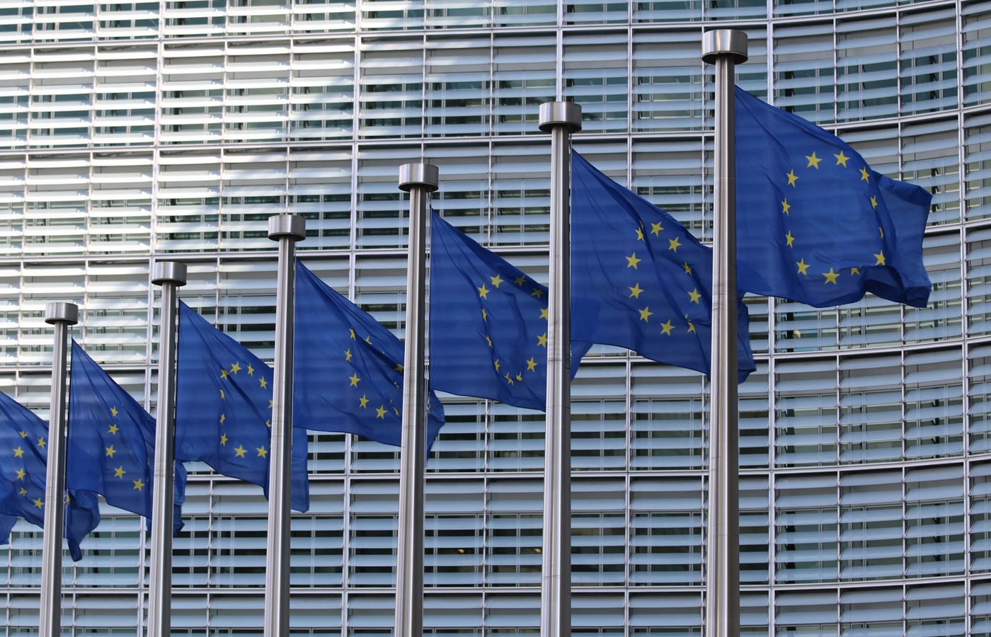 EU flags waving in the wind.