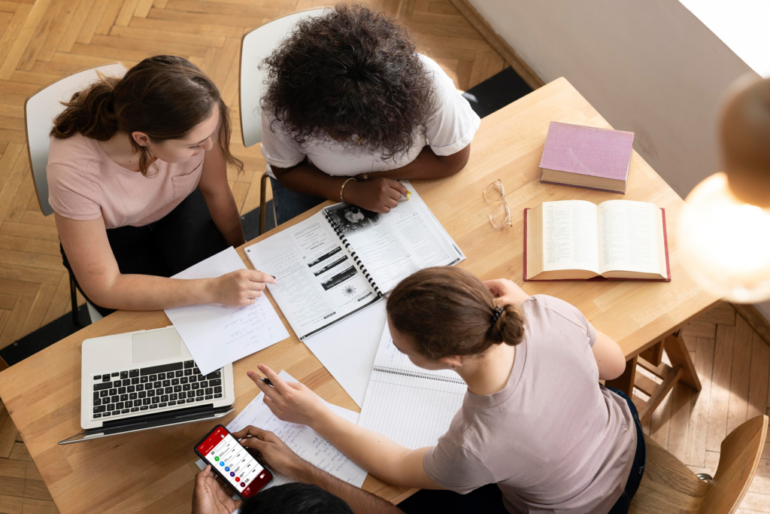 group of students studying