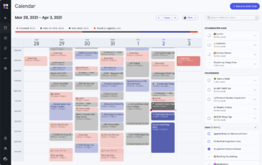 Reclaim AI color-coded weekly calendar with personal, solo, and team tasks.