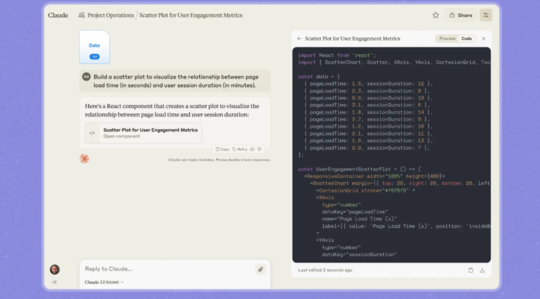 Claude Project Operations with imported code and a data analysis.