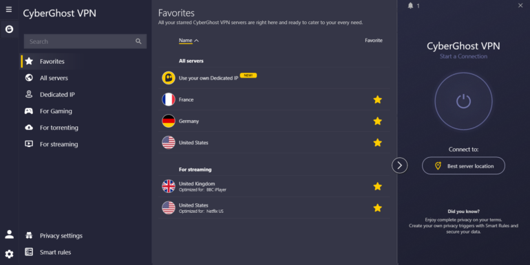 CyberGhost VPN offers a wide range of locations across the world. 