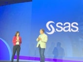 Krista Comstock, director of digital innovation at Proctor & Gamble, on the left and Bryan Harris, chief technology officer at SAS, onstage at SAS Innovate in May 2025 in Orlando, Florida.