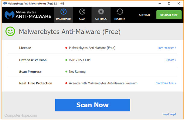 Malwarebytes offers a free scanner