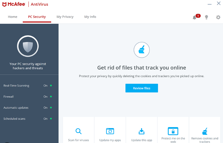 McAfee antivirus products come with a firewall and VPN
