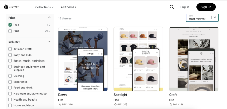 shopify free themes dawn spotlight craft