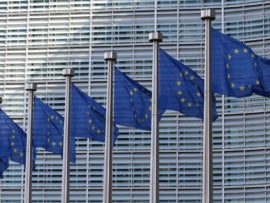 EU flags waving in the wind.