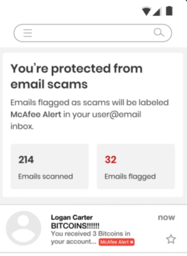 McAfee’s scam detector assesses suspicious messages to identify and block potential scams directly within the user’s inbox.