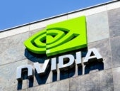 August 9, 2019 Santa Clara / CA / USA - The NVIDIA logo and symbol displayed on the facade of one of their office buildings located in the Company's campus in Silicon Valley