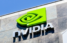 August 9, 2019 Santa Clara / CA / USA - The NVIDIA logo and symbol displayed on the facade of one of their office buildings located in the Company's campus in Silicon Valley