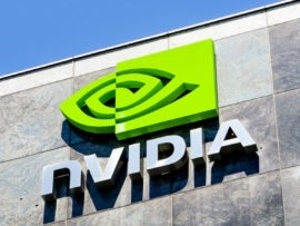 August 9, 2019 Santa Clara / CA / USA - The NVIDIA logo and symbol displayed on the facade of one of their office buildings located in the Company's campus in Silicon Valley