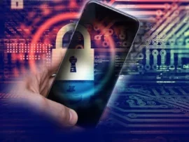 Smartphone with padlock symbol showing mobile security