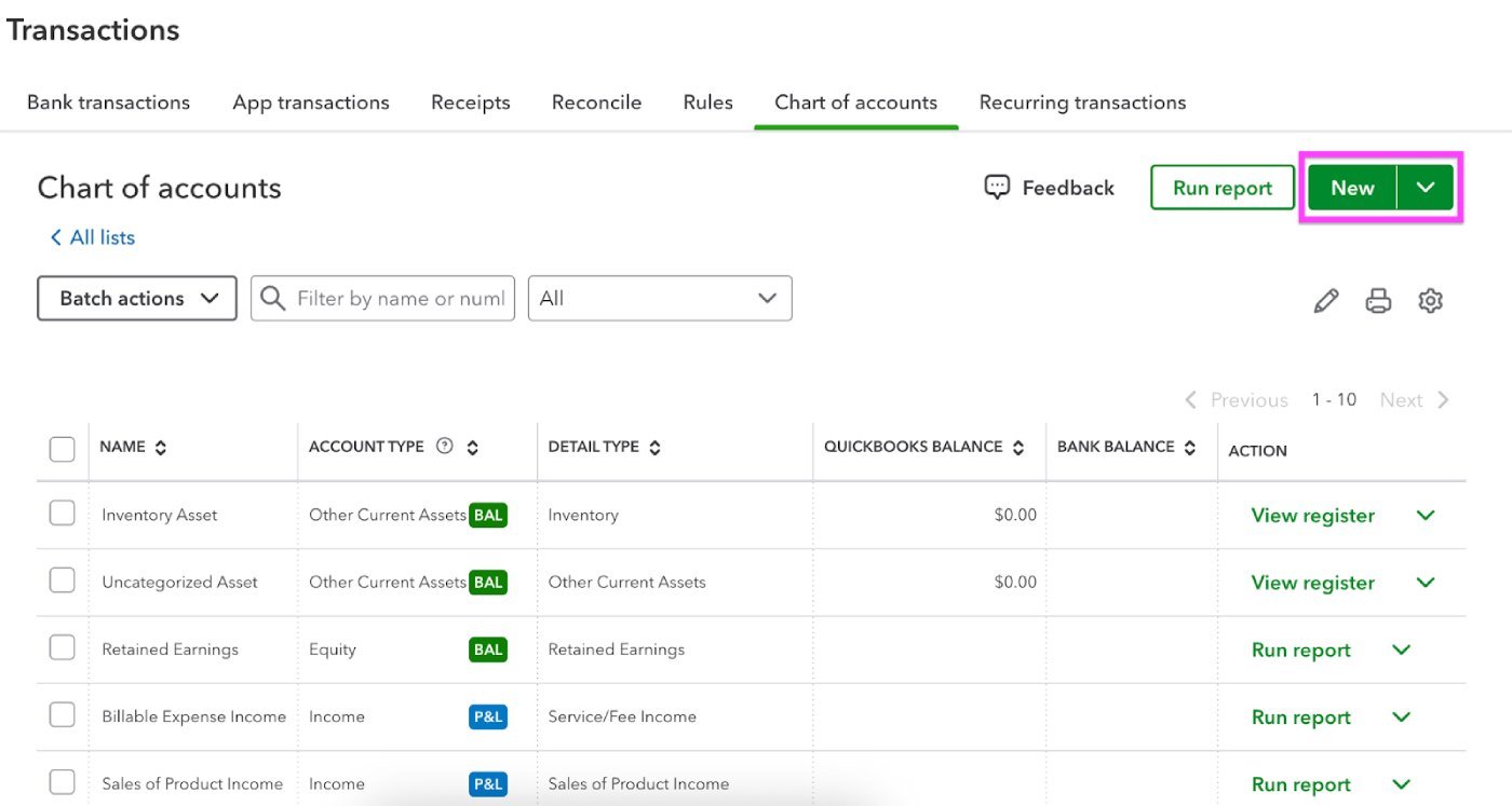 QuickBooks' detailed, easy-to-customize chart of accounts includes up to 250 accounts as a baseline.
