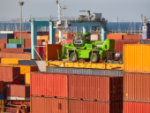 Containers on a vessel. Global market. Cargo shipping. International economy