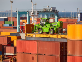 Containers on a vessel. Global market. Cargo shipping. International economy