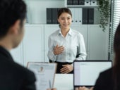 Asian beautiful woman talk with hr manager for job interview in office.