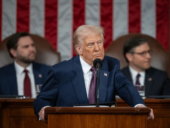 Donald Trump standing in a podium.