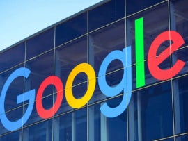 Google logo outside headquarters.