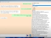 Screenshot of a local chatbot demo answering Microsoft-related questions, showing the interface with user questions, AI responses, and a context panel listing information about Microsoft