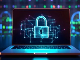 AI concept of cybersecurity on laptop.