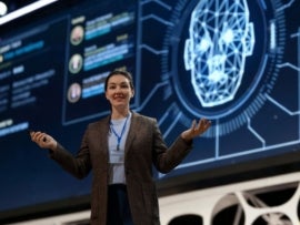 woman is speaking about technologies