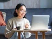 Woman working on a laptop