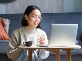 Woman working on a laptop