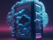 Futuristic server with glowing cloud icon, symbolizing cloud computing.