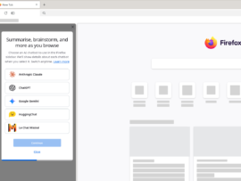 Firefox’s AI sidebar offers a menu of models.