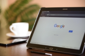 Google homepage on a tablet.
