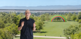 Screenshot of Apple CEO Tim Cook during the WWDC 2025 keynote.