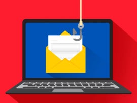 Flat vector of an email being hooked from a laptop.