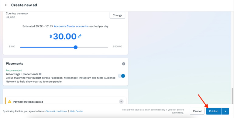 Publish your ad to let it go live.