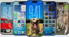 Photos of different iPhone products as seen during WWDC 2025.