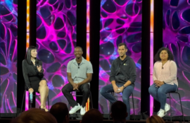 Microsoft employees at Black Hat 2025 in Las Vegas: (l to r) Sherrod DeGrippo, director of threat intelligence strategy; Simeon Kakpovi, senior threat intelligence analyst; Andrew Rapp, senior director of incident response; Aarti Borkar, corporate vice president, security customer success and incident response.
