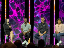 Microsoft employees at Black Hat 2025 in Las Vegas: (l to r) Sherrod DeGrippo, director of threat intelligence strategy; Simeon Kakpovi, senior threat intelligence analyst; Andrew Rapp, senior director of incident response; Aarti Borkar, corporate vice president, security customer success and incident response.