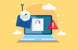 Flat vector illustration of a phishing scam concept.