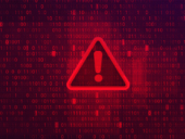Abstract red background with binary code and cyber attack concept.