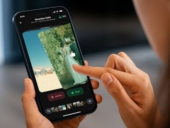 Woman editing image using mobile phone.